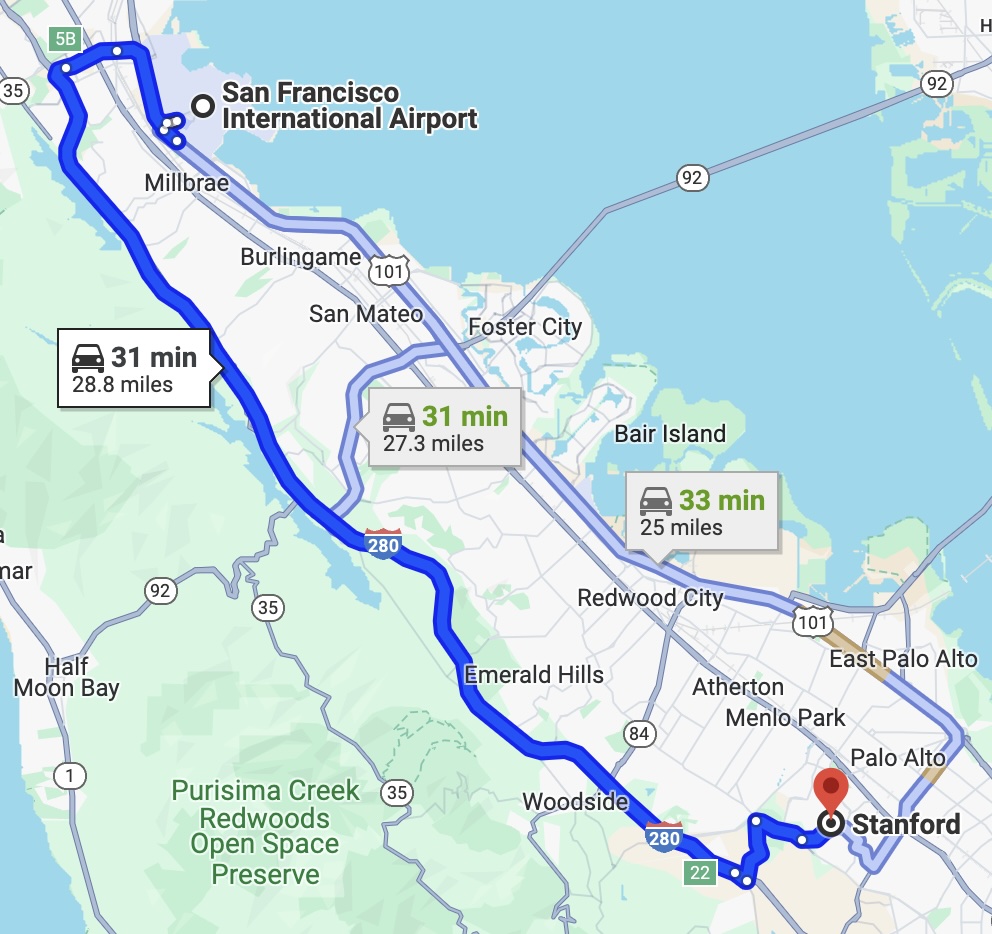 Directions from SFO to Stanford